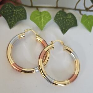 Gold Filled Tricolor Accent Hoop Earrings